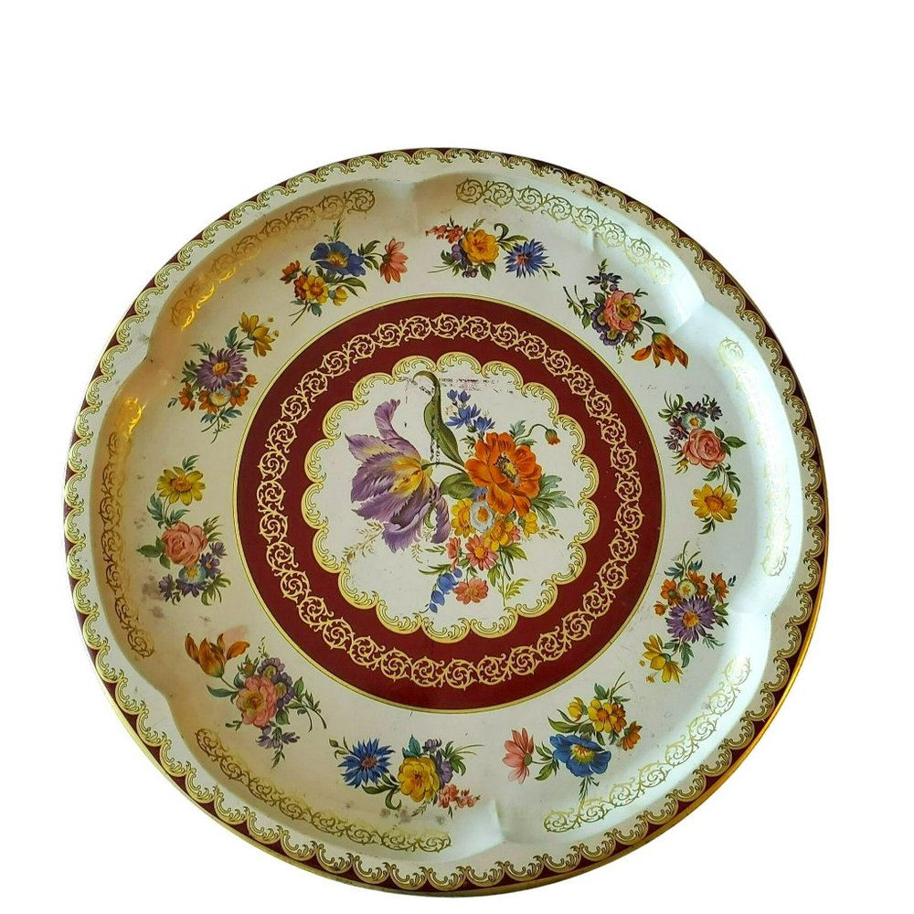 Vintage Daher Decorated Ware Floral Tin Tray, Cottagecore, 12.5" Made in England